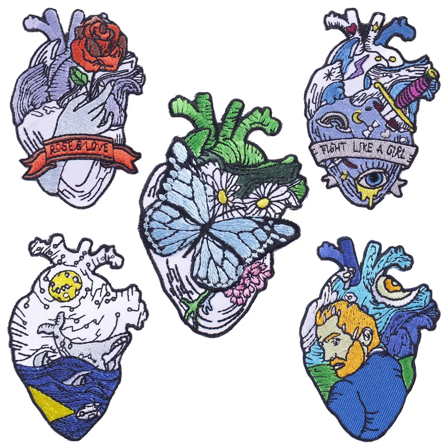 Hot Sale Heart Punk Embroidery Fabric Patch Computer Embroidery Denim DIY Chapter Boy Fabric Patch Heart Patches for Clothing