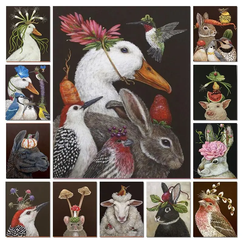 

GATYZTORY Picture By Number Rabbit Bird Duck Kits Handpainted Oil Painting By Numbers Animal Drawing On Canvas Home Decoration A