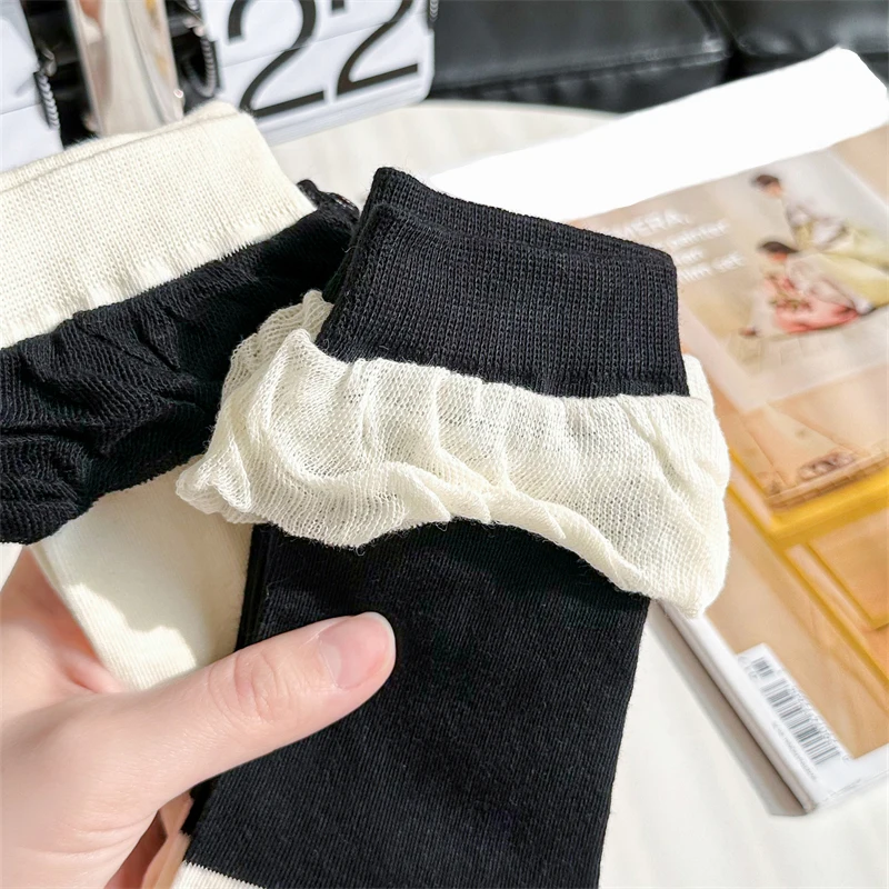 

Носки женские хлопковые в японском стиле, милые тонкие модные повседневные, белые черные, лето 2023