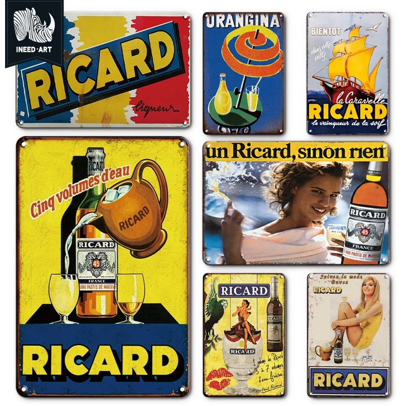 

INEED Vintage Ricard Beer Plaque Metal Tin Sign Retro Wall Art Sticker Decorative Wall Poster Pub Bar Club Man Cave Decoration