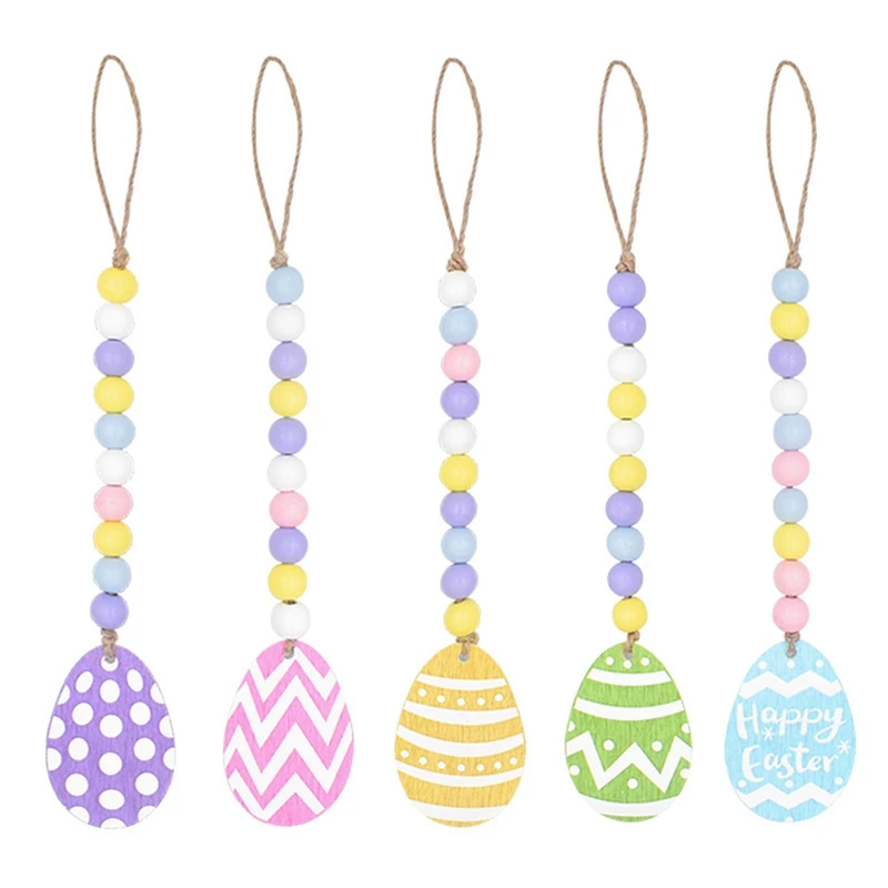 

5 Pieces Easter Wood Bead Garland With Tassels And Easter Egg Tag For Rustic Farmhouse Country Easter Party Decor