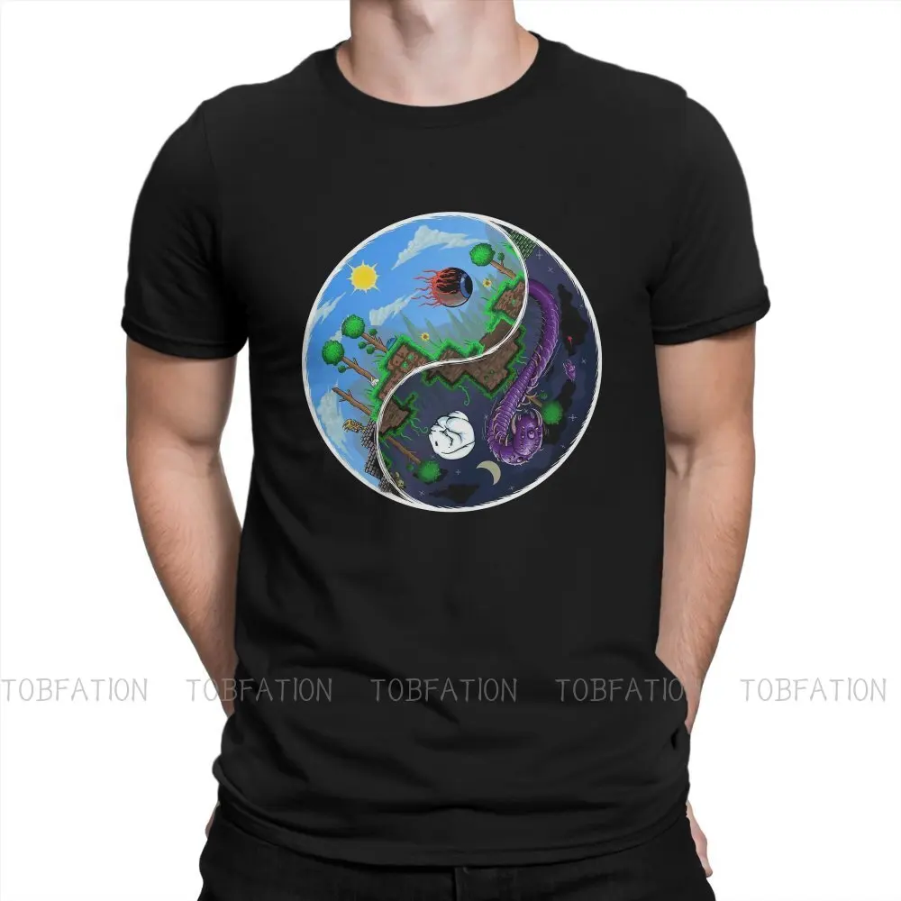 

Terraria Crewneck TShirts Game Night And Day Horror Design Personalize Men's T Shirt New Trend Clothing Size S-6XL