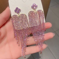 luxury rhinestone long tassel earring for women full crystal bridal drop dangling earring girl trendy party wedding jewelry gift