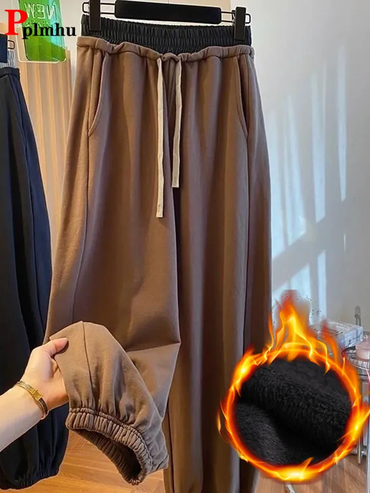 Брюки-шаровары женские зимние мешковатые с флисовой подкладкой и высокой талией