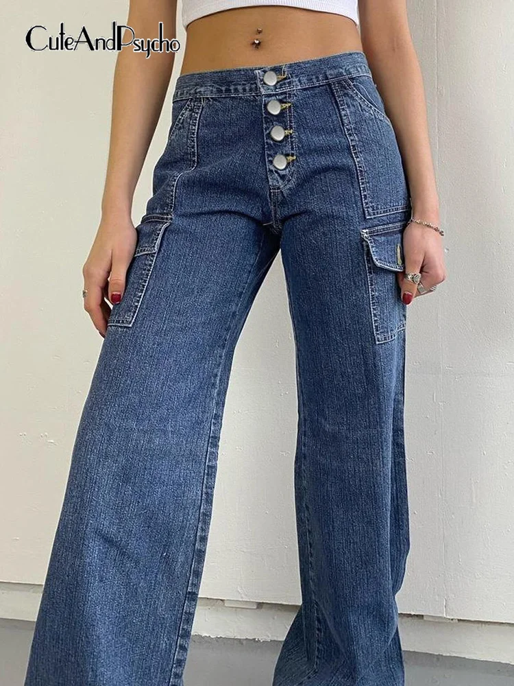 

Cuteandpsycho Streetwear Fashion Chic Straight Jeans Casual Basic Harajuku Aesthetic Denim Pants Button Up Basic Jogger Trousers