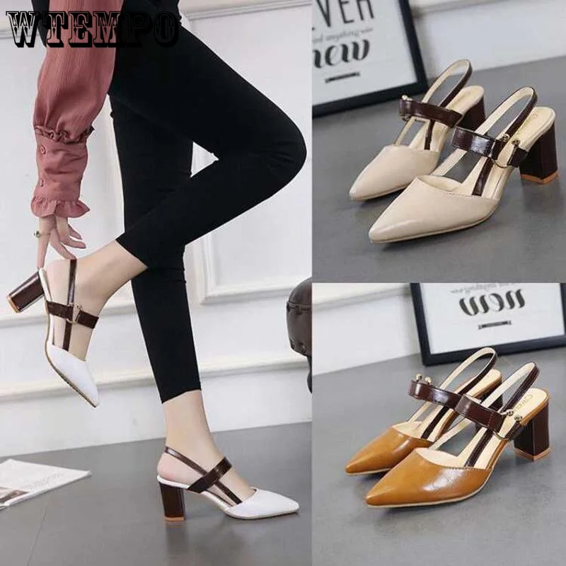 

WTEMPO Sandals Women's Summer New Pointy Chunky Sandals Large Size Women's Fashion Woman Shoes Sandals Women
