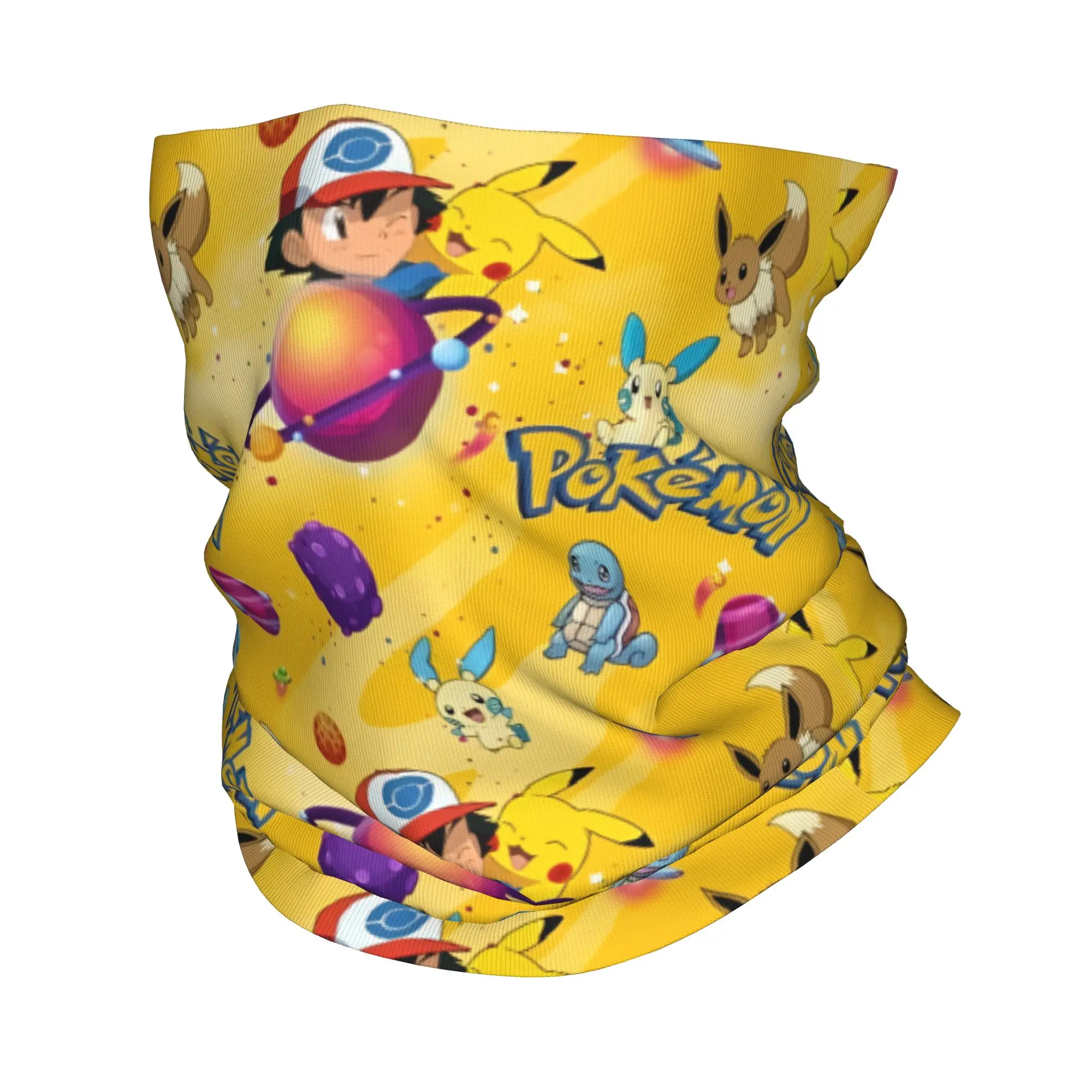 Фото Зимняя повязка на голову и шею Pokemoned P-Pikachus для женщин, для походов и кемпинга, шарф-труба, милый принт, бандана-гайтер с изображением Пикачу №1