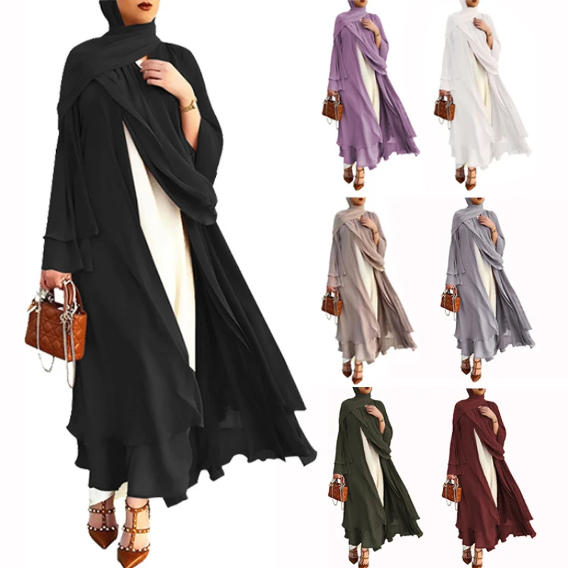 Однотонное кимоно с открытым верхом, Дубай, Турция, кафтан, мусульманский кардиган, Абайи, платья для женщин, повседневный халат, Женский каф...