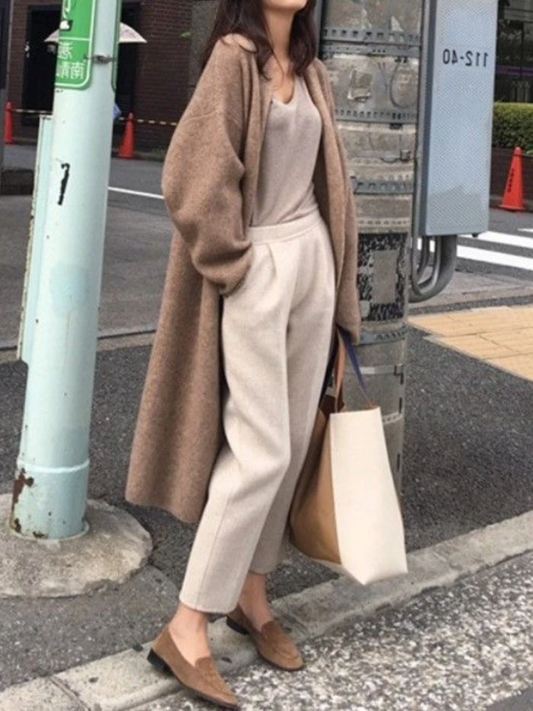 

Fashion Women Sweaters 2023 New Autumn Winter Solid Long Sleeved Knitted Cardigan French Retro Robe LOOSE Versatile New In Coats