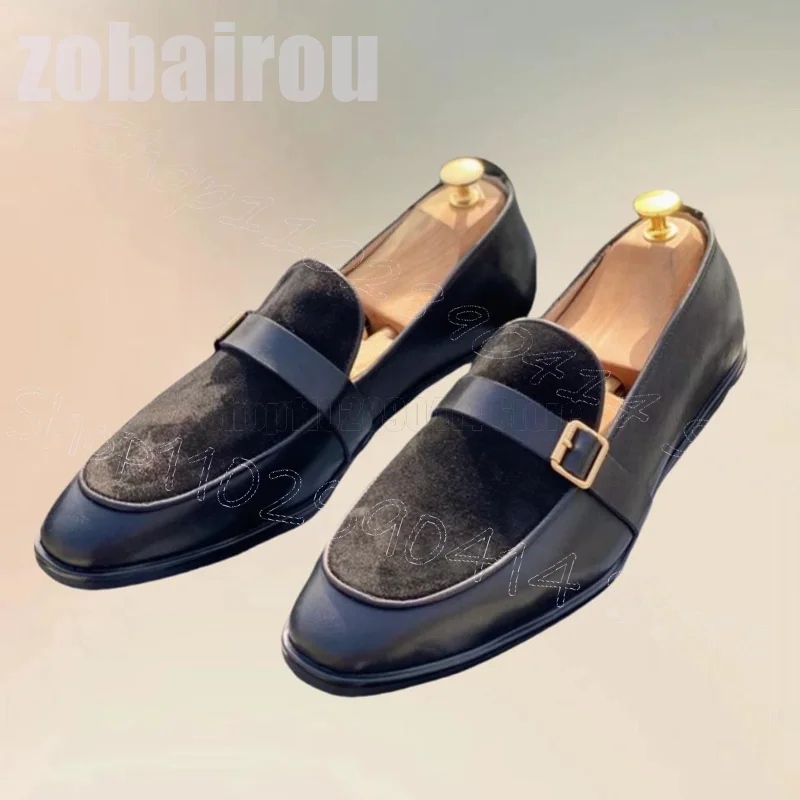 Черные замшевые лоферы с пряжкой и декором модные мужские туфли без шнуровки