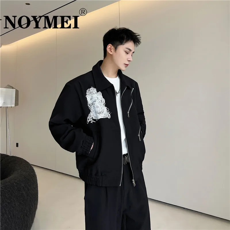 

NOYMEI Fashion Personalized Art Stamping Decorative Design Jacket Zipper Black Autumn 2023 New Trendy Male Coat Casual WA2448