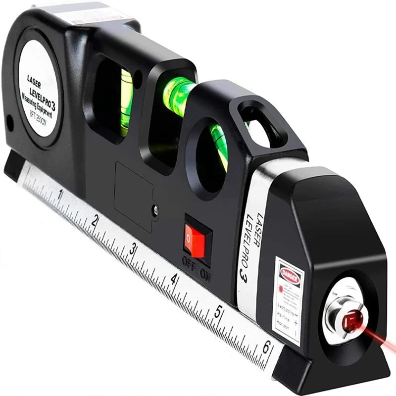 

Laser-Spirit Level With Tape Measure And Cross Line, Adjusted Standard And Metric Rulers Laser-Level Line Tool