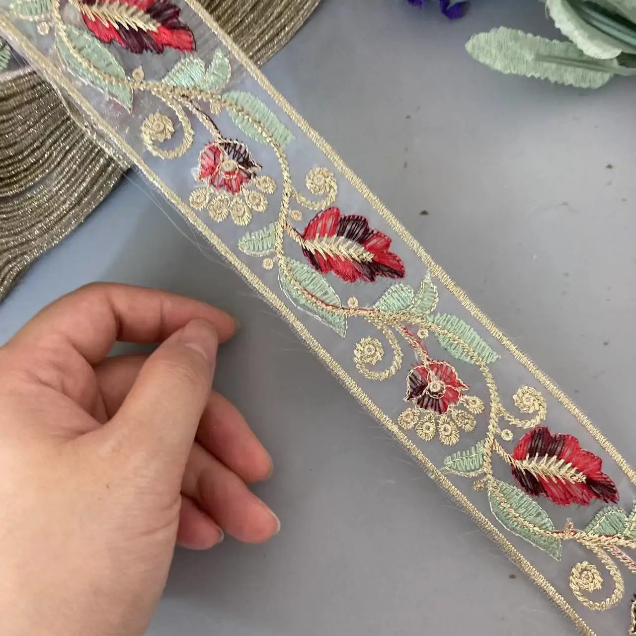 Новинка 1 ярд винно-красный 4 см органза листья фотоленты ткань разноцветный