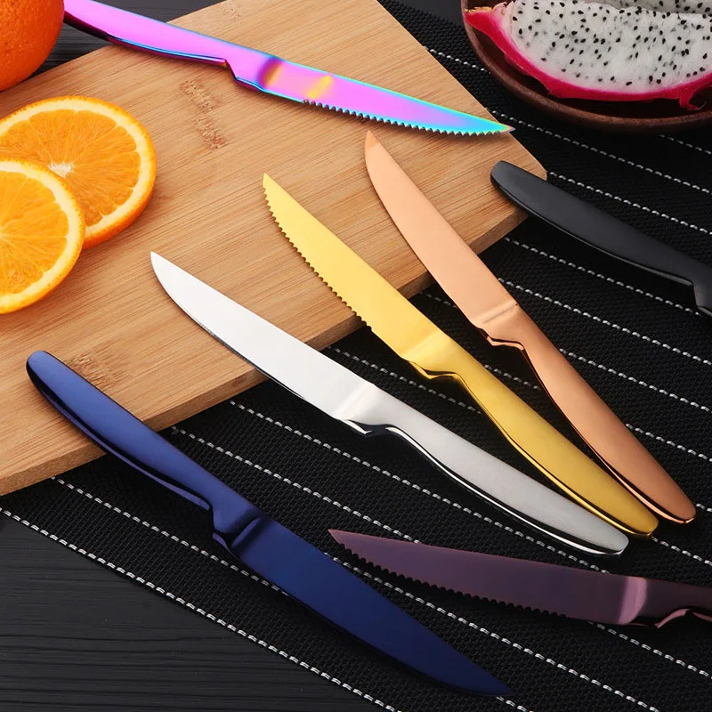 

Stainless Steel Dinner Knives Sharp Steak Knife Fruit Knives Western black knife Restaurant Table Knife Gold dinnerware knives