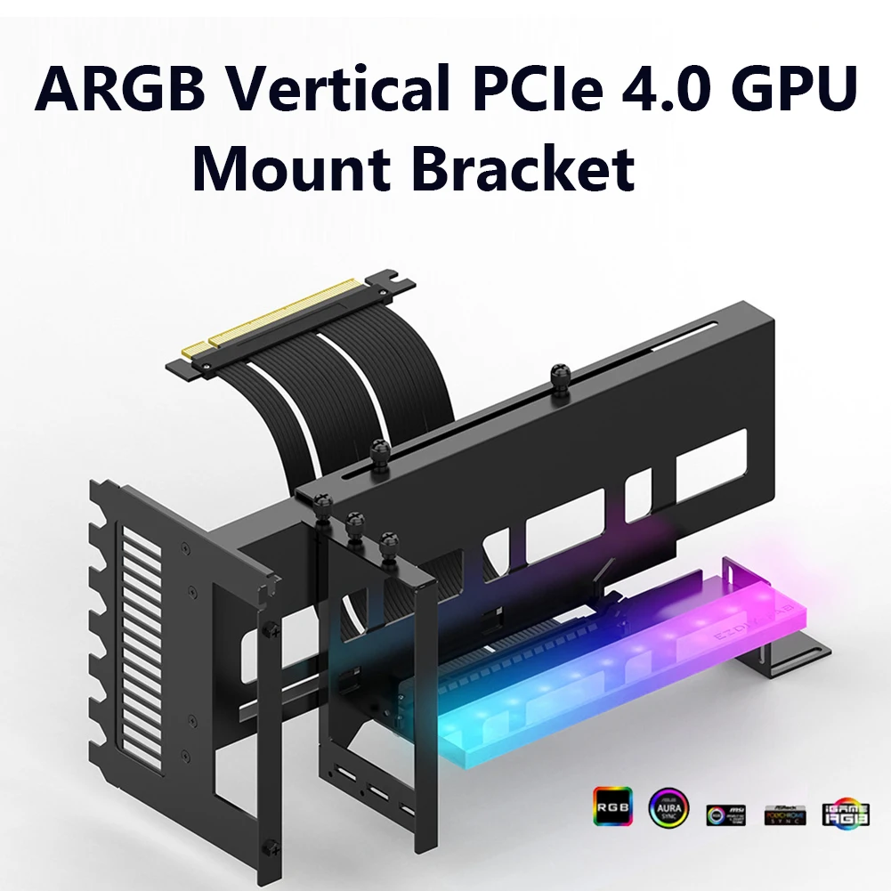 

Vertical Mount Bracket RGB Light Graphics Video Card Bracket with PCI-E 4.0 X16 Adapter Cable 5V 3PIN ARGB Computer Accessories