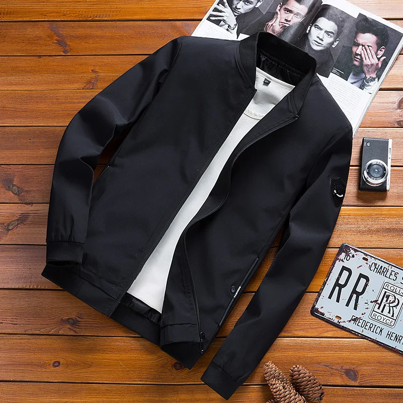 

Men's Jacket Spring And Autumn Models Korean Version Of The Slim Type Solid Color Youth Large Size Tops Standing Collar Zipper