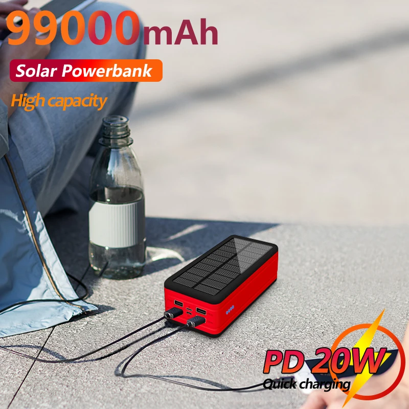 

Solar Power Bank 99000mAh Large Capacity with 4USB for Outdoor Trip Portable External Battery for IPhone Samsung Xiaomi Mi