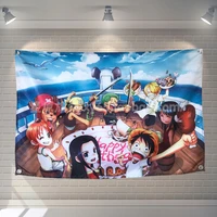 one piece cartoon movie poster banners childrens room wall decoration hanging art waterproof cloth polyester fabric flags