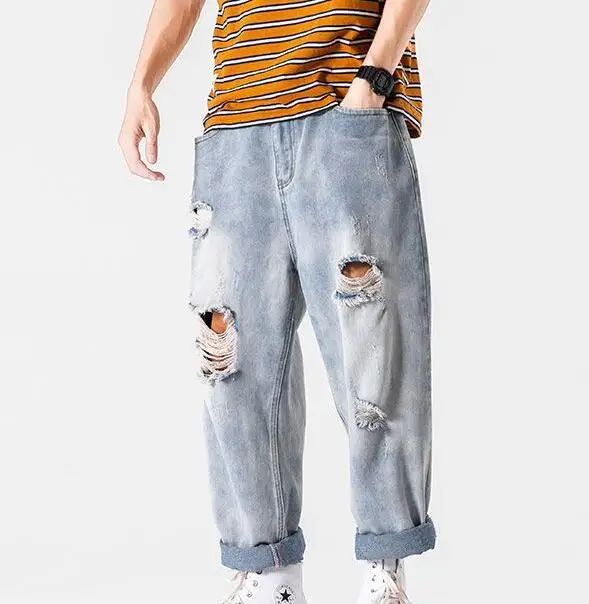 Men's Jeans Ripped Jeans Summer Thin Loose Straight Beggar Wide Leg Pants