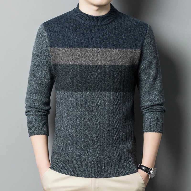 

Новое поступление, зимний утепленный свитер из чистого кашемира, мужской вязаный пуловер с круглым вырезом, подходящий по цвету
