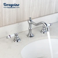 Torayvino Bathroom Tub Basin Faucet Chrome With Ceramic Dual Handle 3 Holes Deck Mounted Hot Cold Water Mixer Sink Basin Taps
