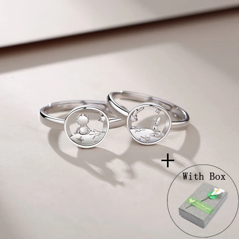 

Silvology Genuine 925 Sterling Silver Little Prince Fox Couple Ring for Women Men Creative Birthday Valentine's Day Fine Jewelry