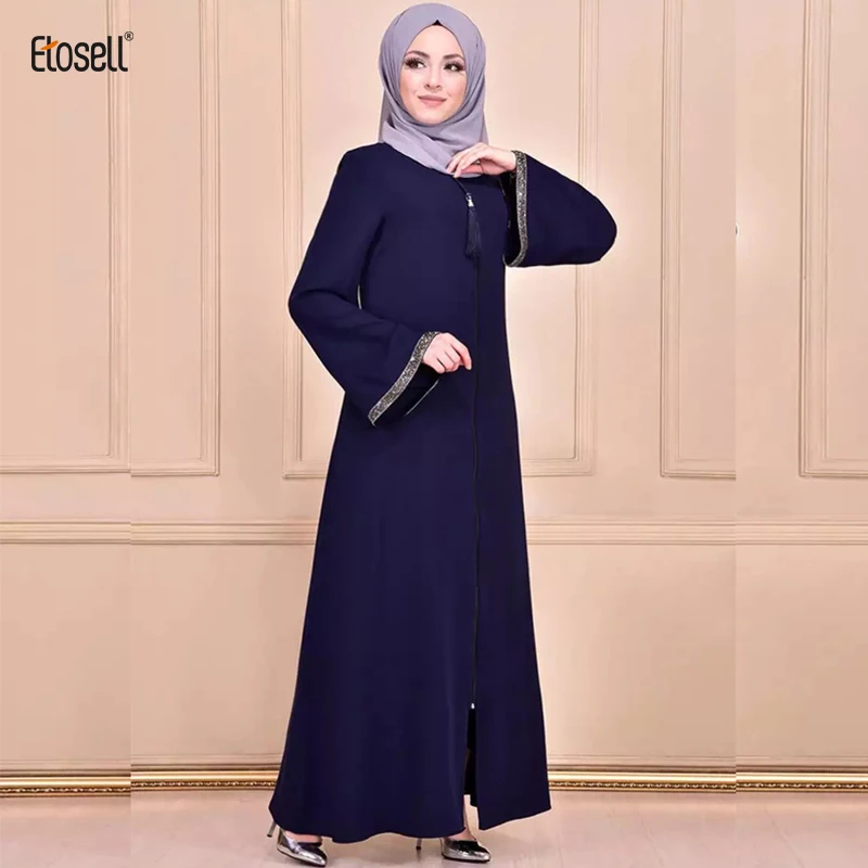 

ETOSELL женское мусульманское платье с длинным рукавом на молнии Abaya скромная мусульманская одежда Макси Кафтан Халат