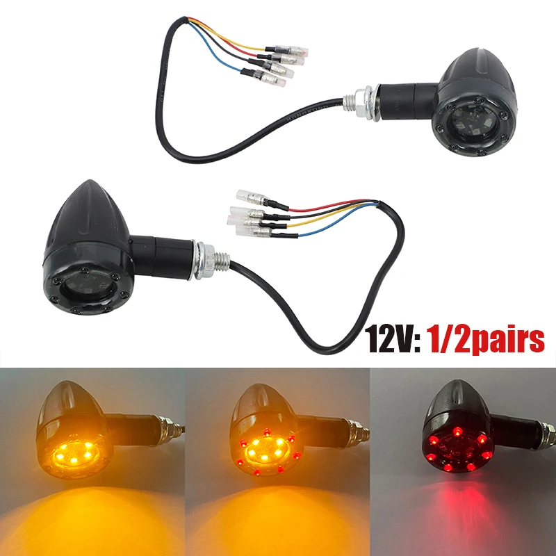 

12V Motorcycle LED Turn Signal Tail Lights For Honda Yamaha Suzuki Kawasaki Harley Ducati 8mm Bullet Brake Blinker
