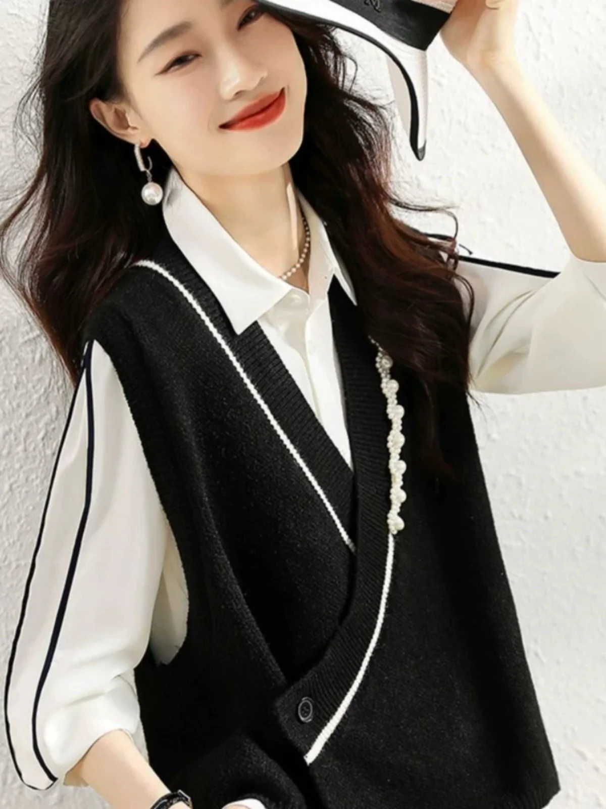 Girdear Amashi Zhengxin 2024 весенне-осенний флисовый вязаный свитер жилет с v-образным