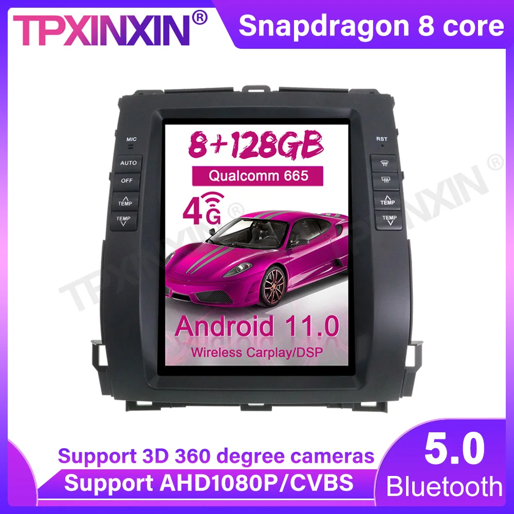 

8 + 128G Android 11,0 для Toyota Prado 2002-2009 Tesla Style Автомобильный GPS-навигатор головное устройство мультимедийный плеер радио аудио стерео