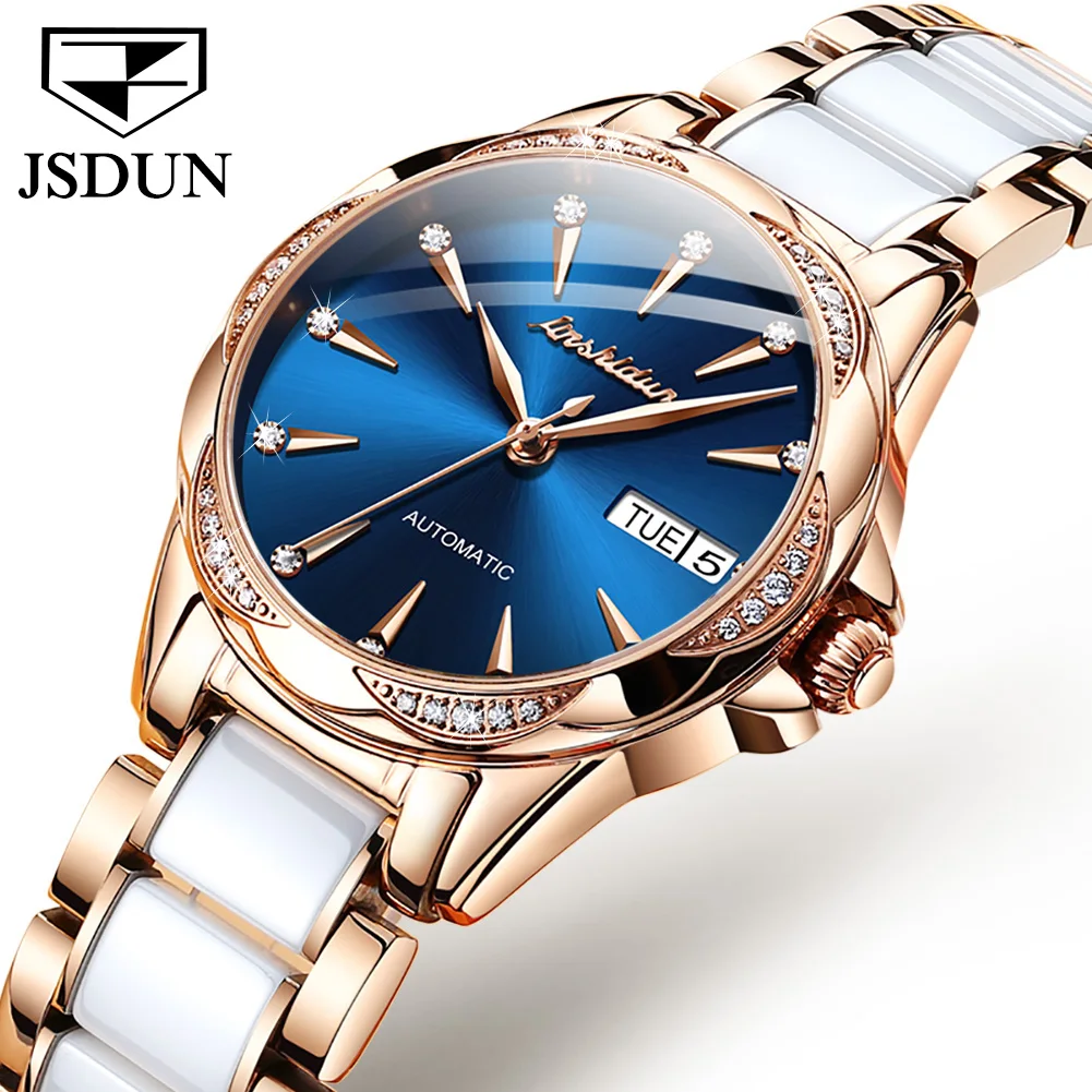 Ladies Wristwatch Ceramic Stainless Steel Watch for Women Luxury Diamond Pearl Shell Dial Elegant Automatic Mechanical Watches