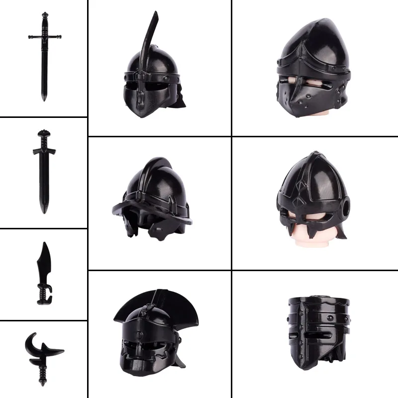 

MOC средневековые Военные солдаты фигурки аксессуары меч шлемы строительные блоки Рыцари фигурки кирпичи игрушки подарок для детей