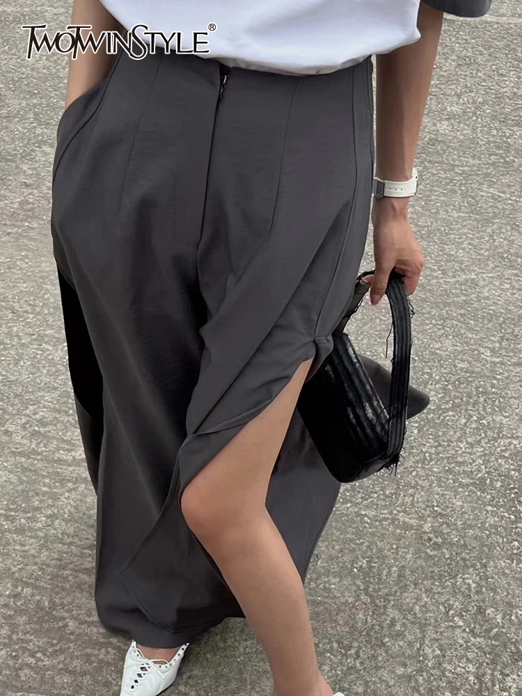 

Женские винтажные длинные брюки TWOTWINSTYLE, весенние однотонные широкие брюки с высокой талией, на молнии, 2023