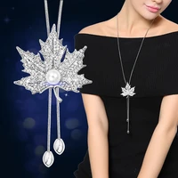 sinleery fashion long necklace for women snowflake flower pearl cubic zirconia necklace sweater chain jewelry 2022 my020 gjk