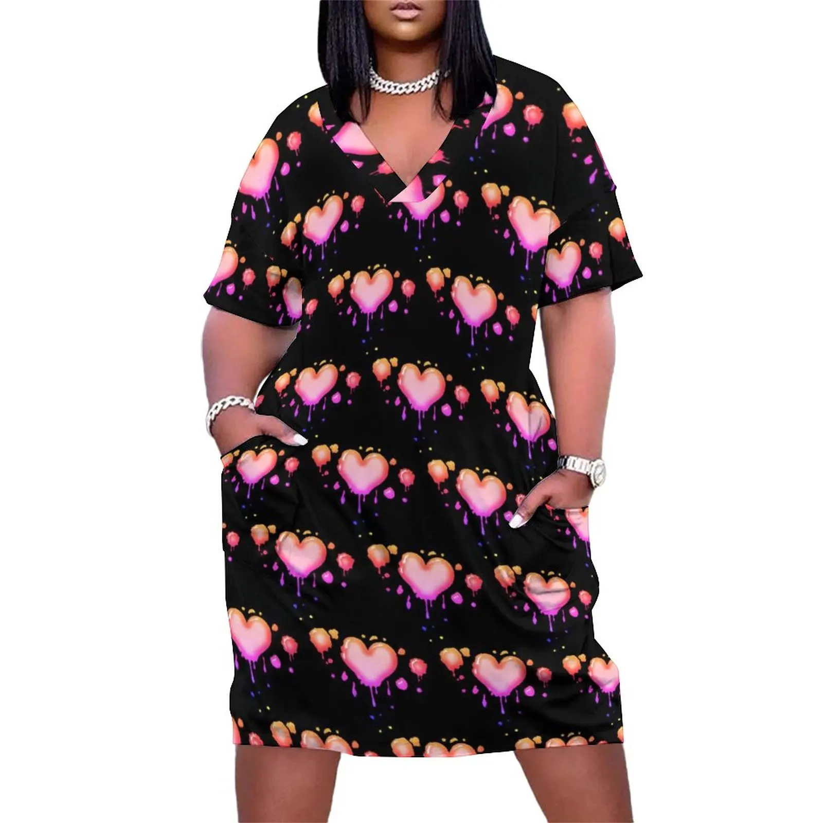 

Queen of The Gothic Dress Short Sleeve Pink Hearts Streetwear Dresses Spring Trendy Casual Dress Women Graphic Oversized Vestido