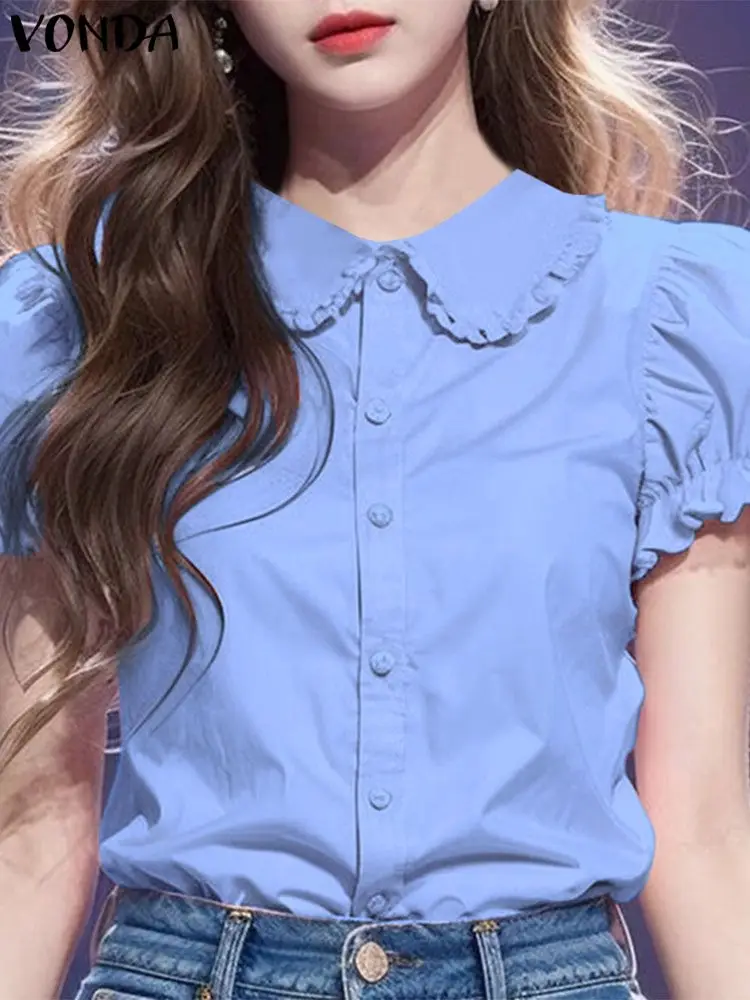 Модные женские рубашки VONDA 2024 летние элегантные топы с коротким рукавом