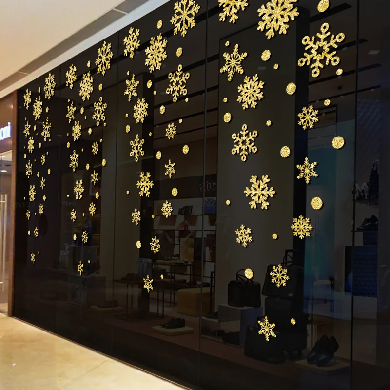 2020 Golden Color Snowflake Window Sticker Winter Glass Wall Kid Room Christmas Decoration for Home Shop New Year | Дом и сад