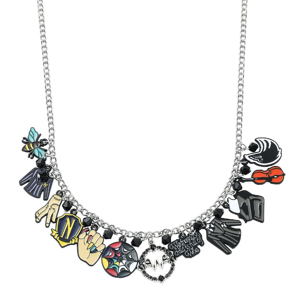 

Wednesday Addams Necklace Violin Thing Hand Letter W Metal Pendant Neck Chain for Fans Jewelry Accessories Fashion Decoration