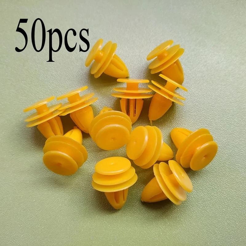 

50 шт., 9 мм, пластиковая заклепка с отверстием, авто, внутренняя дверная карта, фиксаторы панели, зажимы, крепеж, желтый для Kia Hyundai, кузов автомобиля