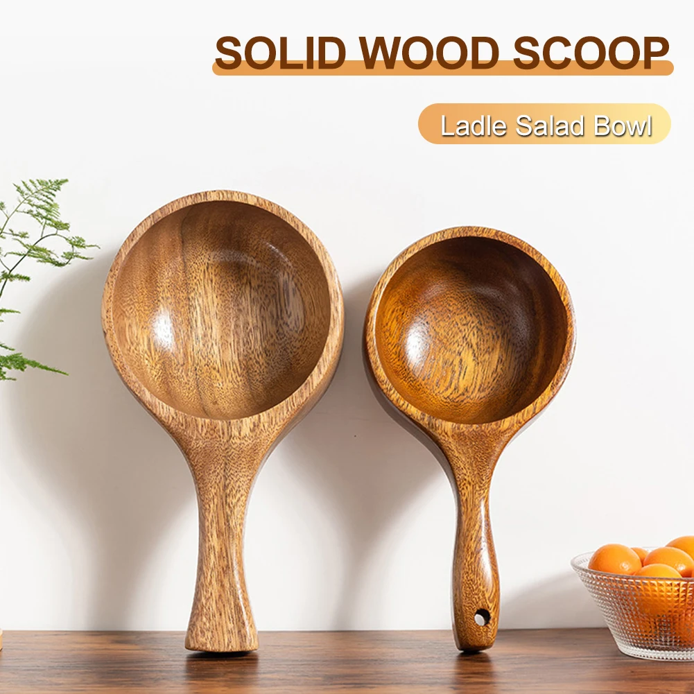 

NEW Short Handle Solid Wood Scoop Japanese-style Rice Scoop Kitchen Water Scoop Wooden Spoon Bath Sauna Wooden Bucket Spoon