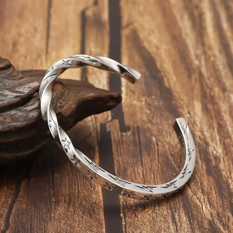 

New Design Retro Graffiti Silver Bracelet Men and Women Bracelet Stars Fashion Punk Jewelry Accessories Wholesale Jewelry