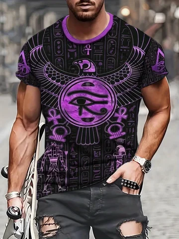 Мужская летняя уличная футболка с 3D цифровым принтом — футболка с египетской иероглифой и крылатым солнцем, черная и золотая графическая футболка