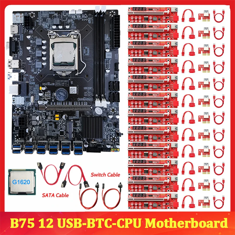 

B75 ETH Mining Motherboard Set 8 PCI-E /12 PCI-E To USB3.0 MSATA DDR3 LGA 1155 CPU V013 Pro PCIE Riser B75 BTC Bitcoin Miner Rig