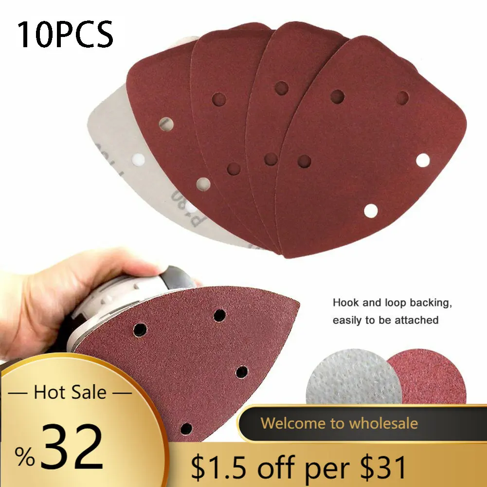 

10PCS 140*90mm 5 Holes Sandpaper Triangle Sand Discs Pads Power Polishing Tool Wide Application And High Grinding festool