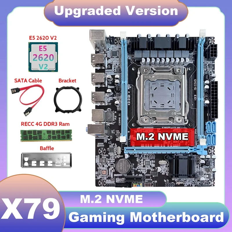 

Материнская плата X79 V389 + E5 2620 V2 ЦП + DDR3 RECC 4 Гб 1333 МГц ОЗУ + SATA кабель + перегородка + кронштейн M.2 NVME LGA2011 для CF LOL PUBG