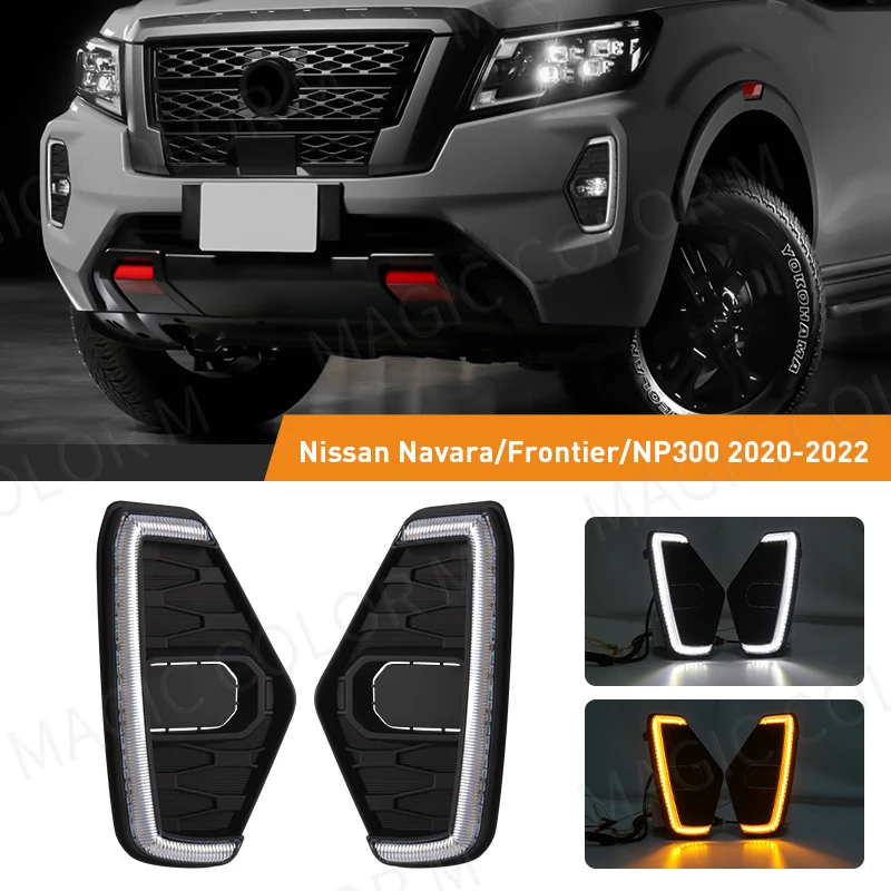 

Дневные ходовые огни для Nissan Navara NP300 Frontier 2020 2021 2022, светодиодные дневные ходовые огни, противотуманные, белые, желтые, указатели поворота, 12 В