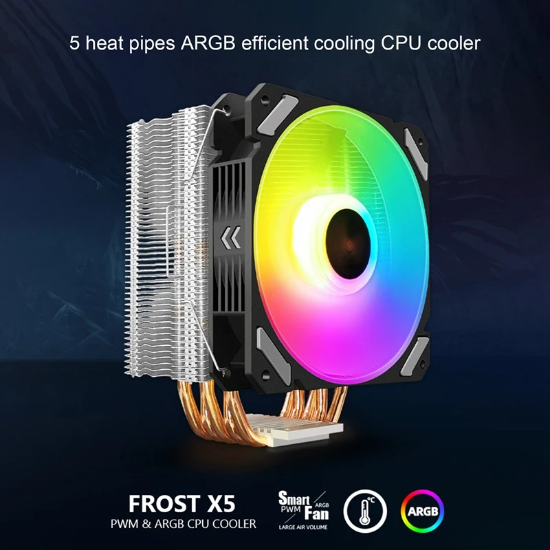 

COOLMOON CPU Cooler 5 Heat Pipes Processor Cooler 5V ARGB Radiator Fan Cooler For AMD LGA 775 1366 1150 AM3 AM2