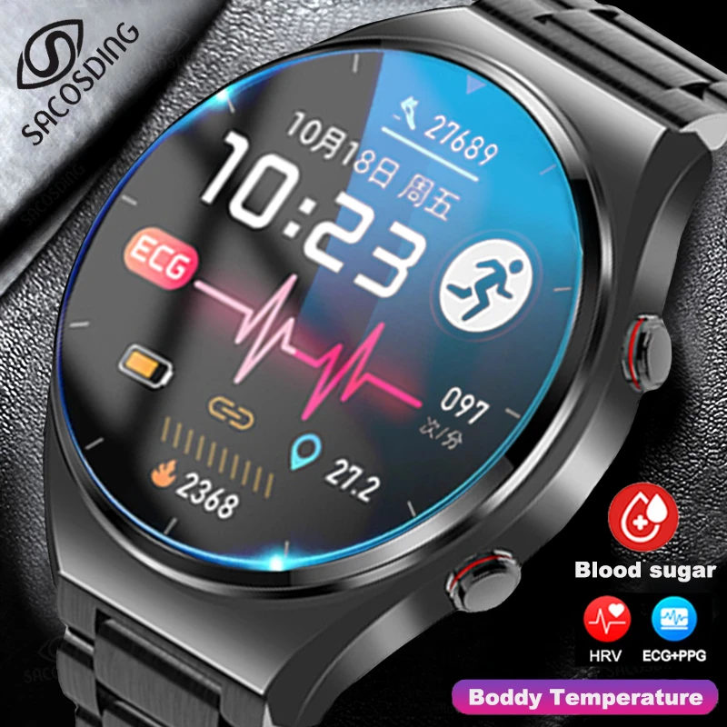 

SACOSDING Cardiac Blood Glucose Smart Watch Men ECG+PPG HRV Monitoring Blood Pressure Body Temperature SmartWatch Fitness Track