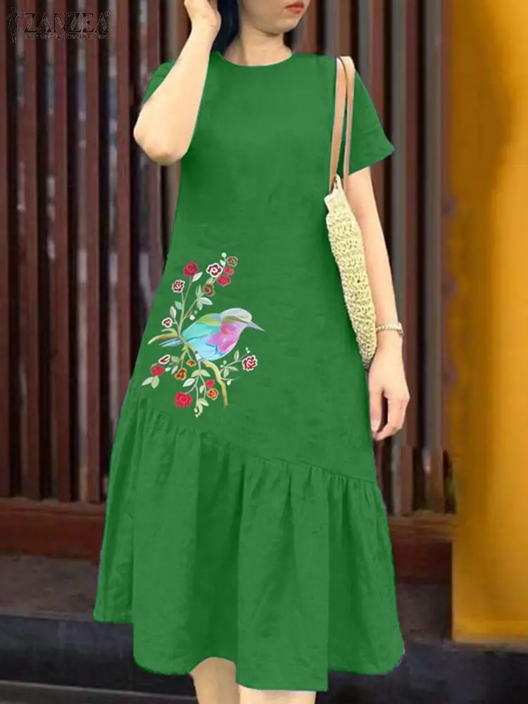 Элегантное летнее повседневное праздничное платье ZANZEA модное с коротким рукавом