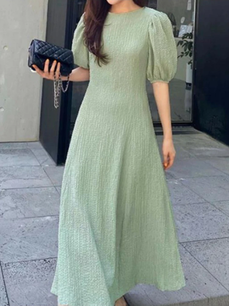 

SummerDress Women 2023 New Elegant Fashion Solid Long Dresses Woman Clothing Streetwear O-Neck Short Sleeve LOOSE Vintage Robe